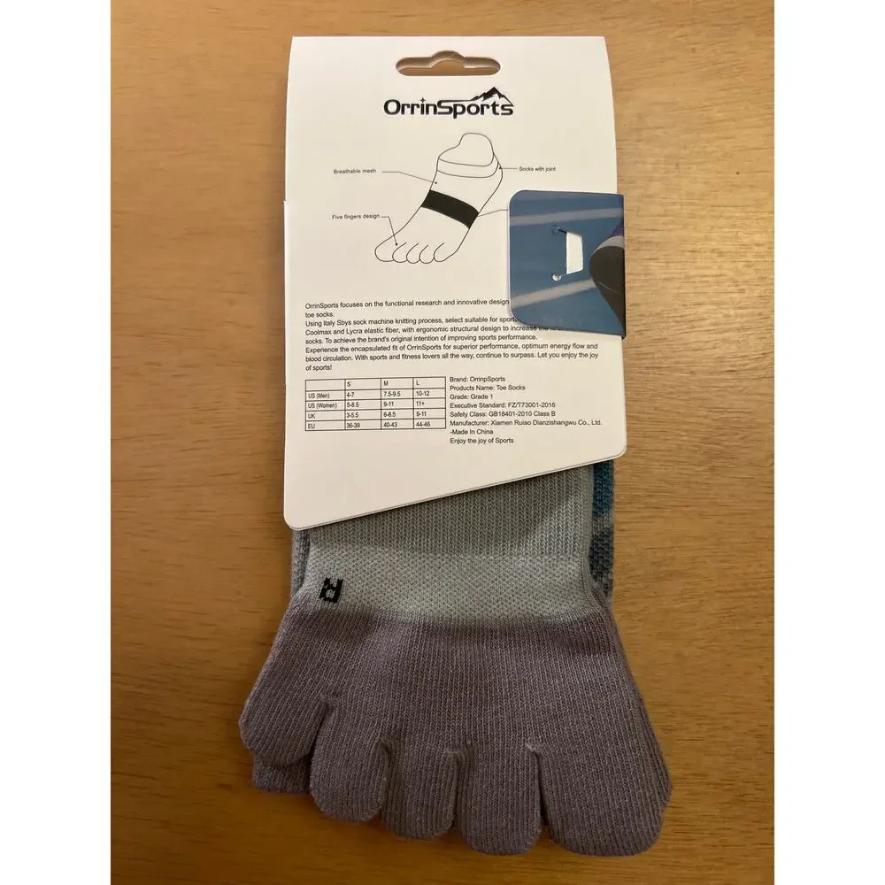 New Unisex 5 Toe Sports Compression Socks Over calf Gray Blue size Small